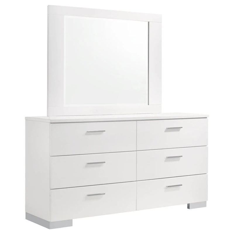 Felicity 6-drawer Wood Dresser with Mirror White High Gloss by Unique Piece Furniture