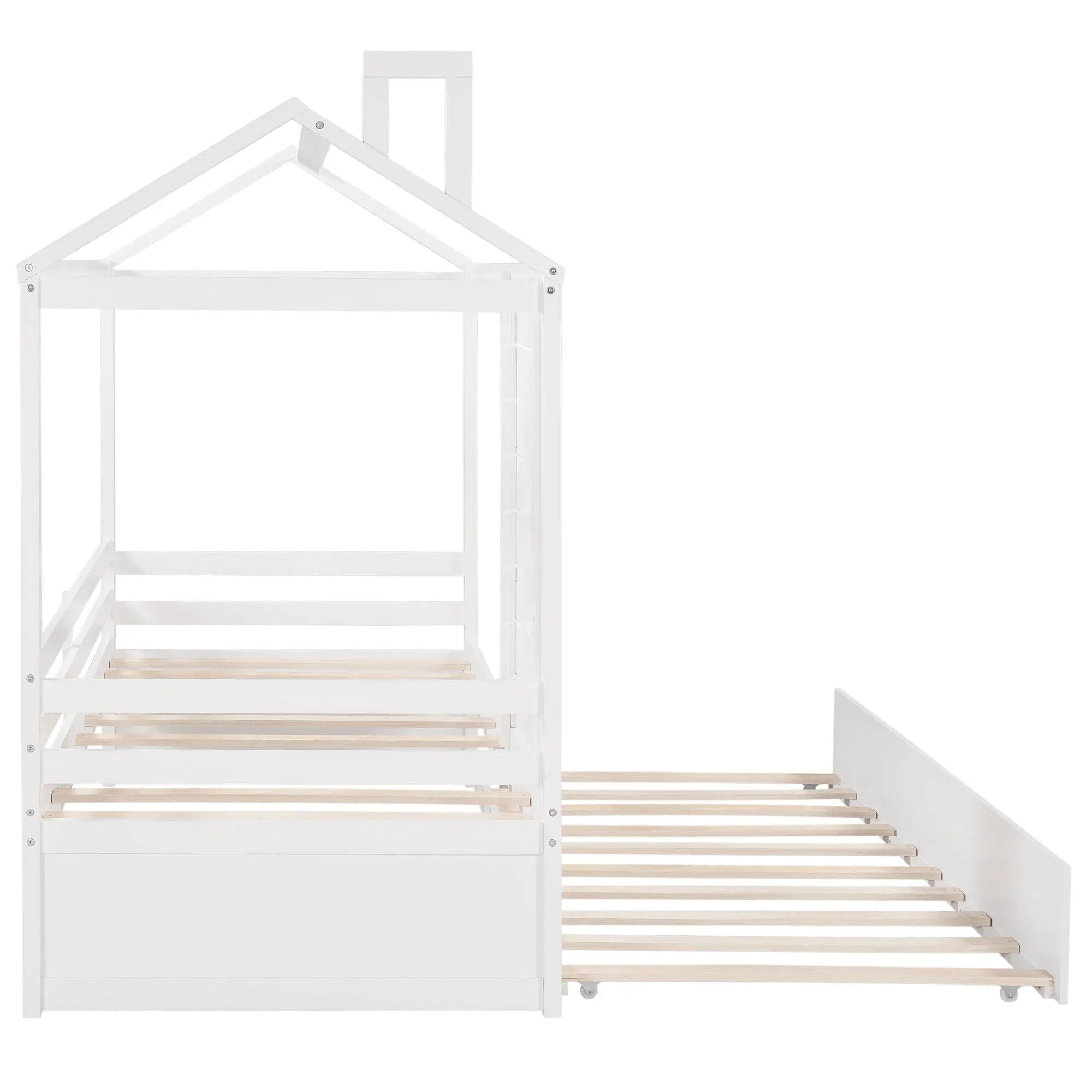 Twin Size Classic House Bed With Twin Size Trundle - White by HouseOfZazla