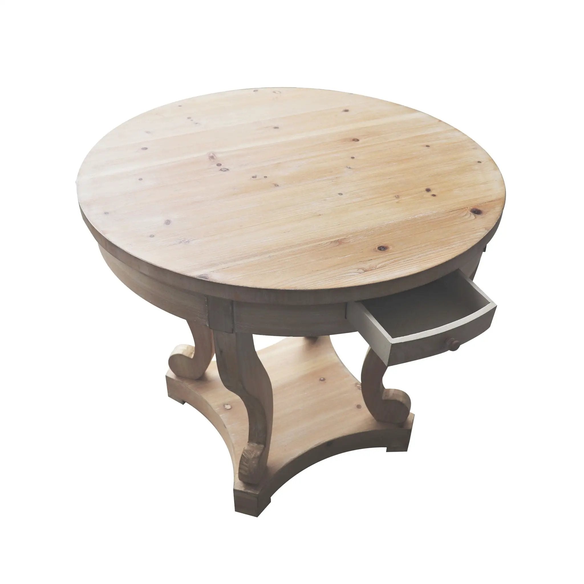 Curved Legs Farmhouse Style Small Size Round Dining Table End Table Side Table Coffee Table For Dinette, Kitchen, Dining Room Or Living Room - Natural Wood Grain Distressed by HouseOfZazla