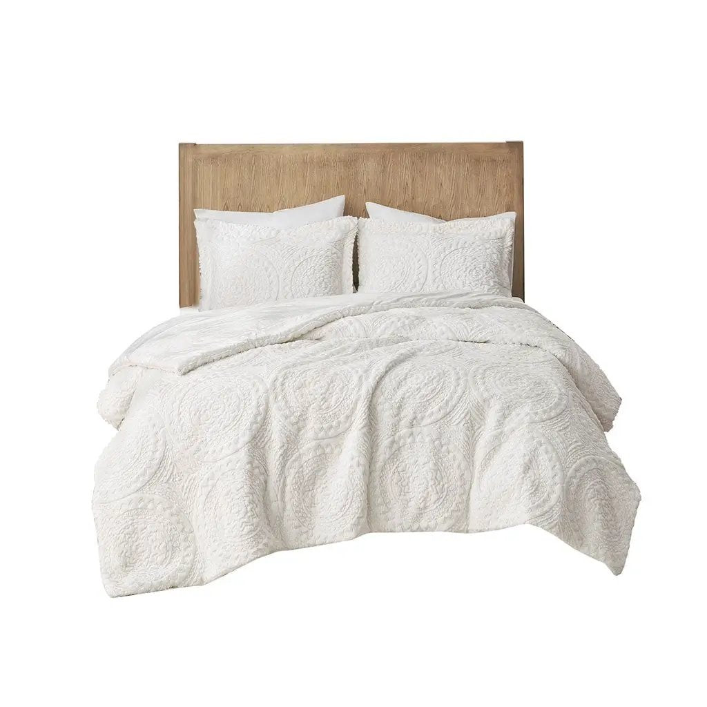Full/Queen Embroidered Medallion Faux Fur Ultra Plush Comforter Mini Set by HouseOfZazla