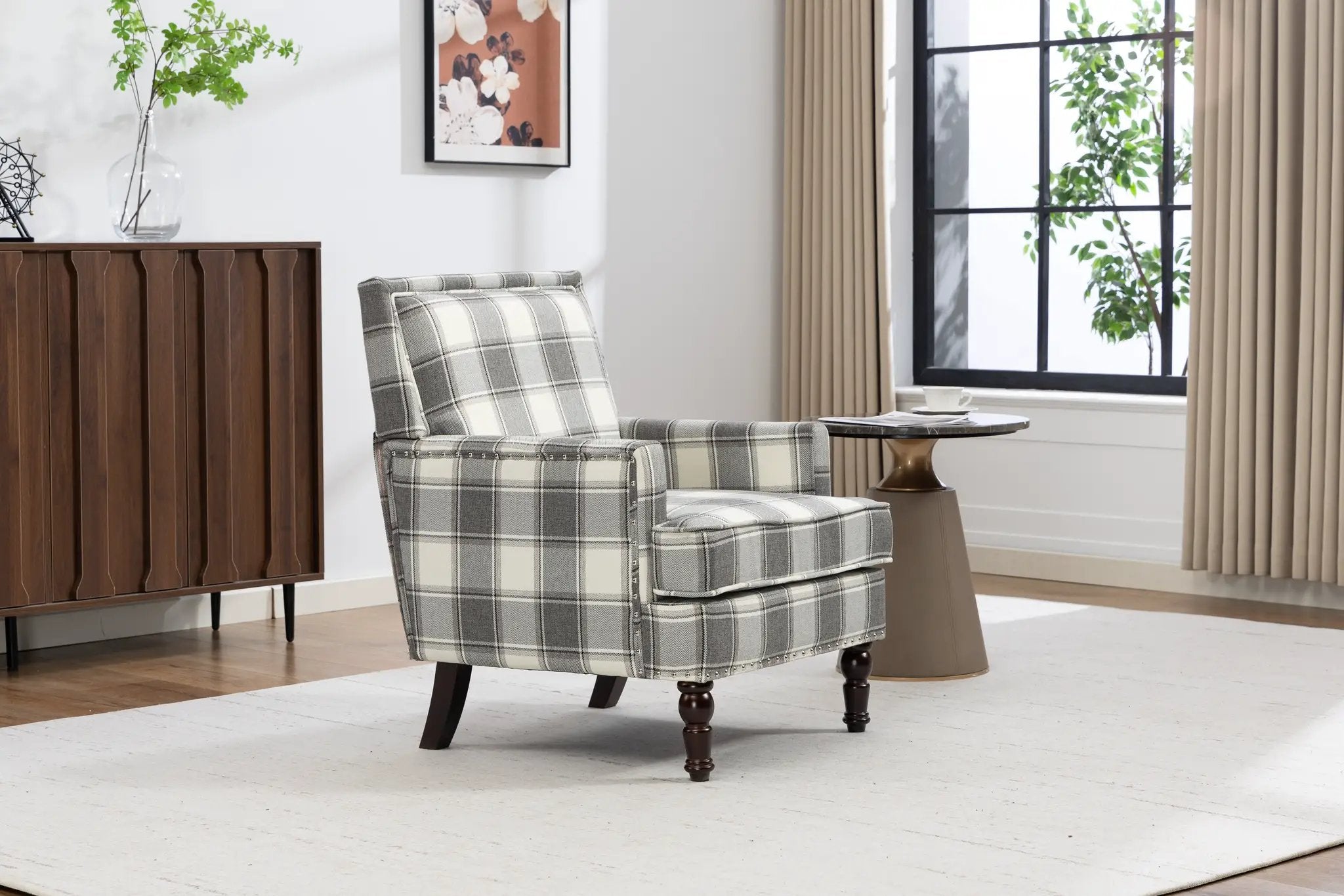 Upholstered Accent Chair, Vintage Armchair with Solid Wood Legs by HouseOfZazla