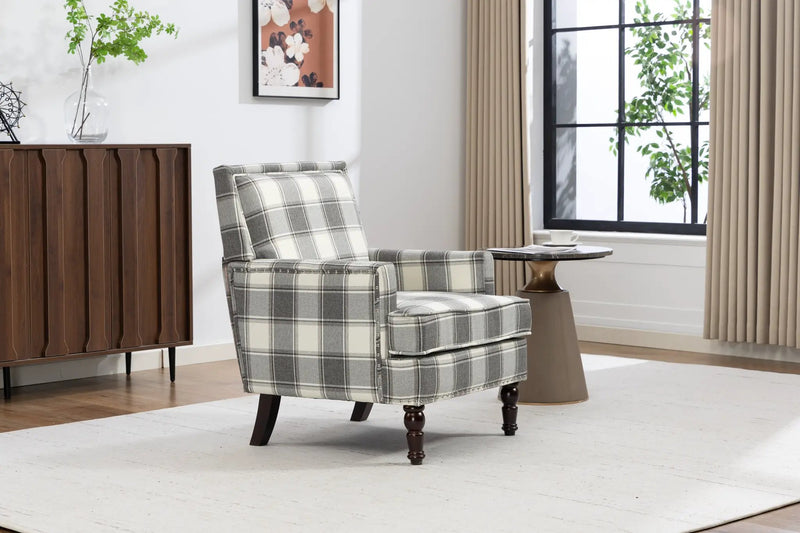 Upholstered Accent Chair, Vintage Armchair with Solid Wood Legs by HouseOfZazla
