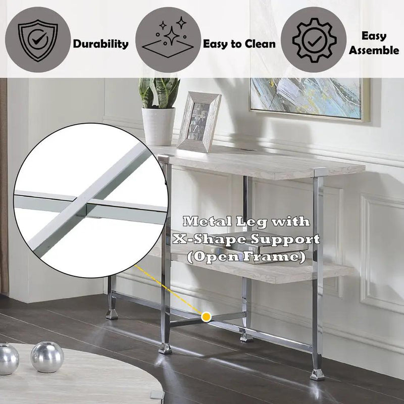 Brecon - Sofa Table - White Oak & Chrome by Unique Piece Furniture