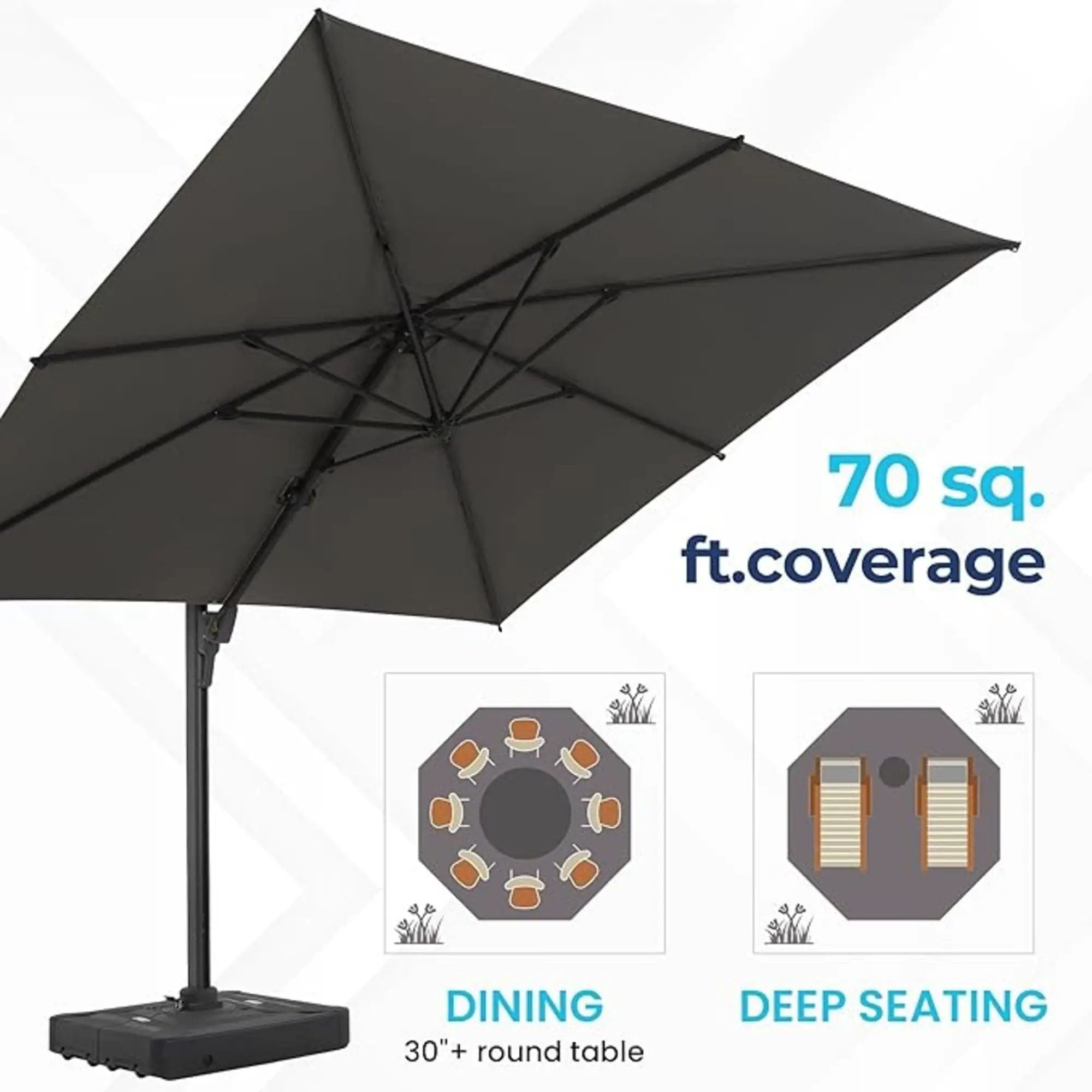 Round Cantilever Patio Umbrella With 360 Rotation & Infinite Tilt Adjustment by HouseOfZazla