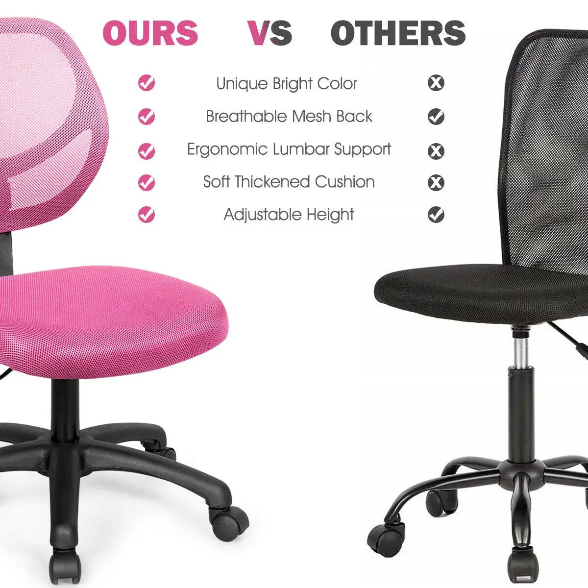Low-back Computer Task Chair with Adjustable Height and Swivel Casters by DirectDeals