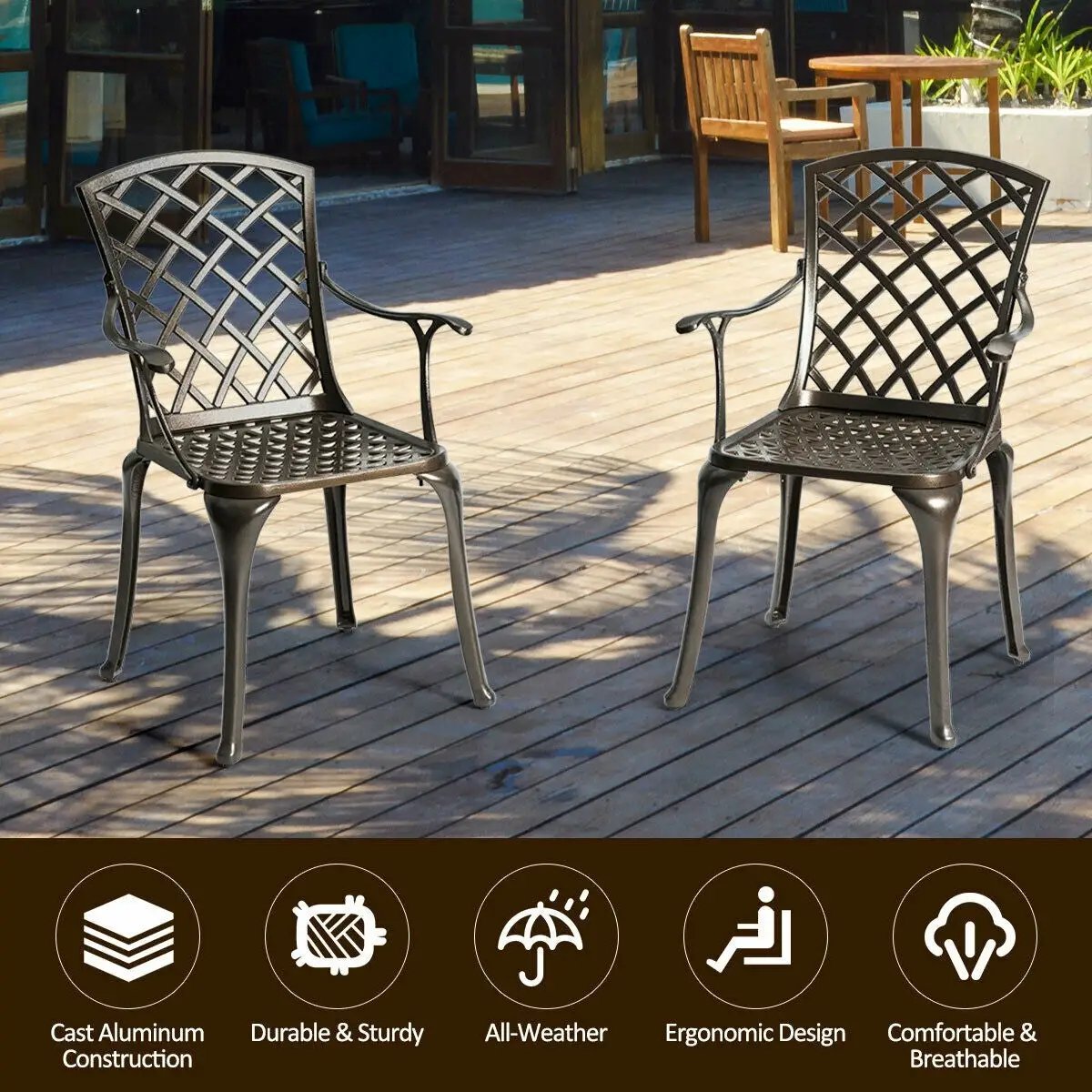 Outdoor Aluminum Dining Set of 2 Patio Bistro Chairs by DirectDeals