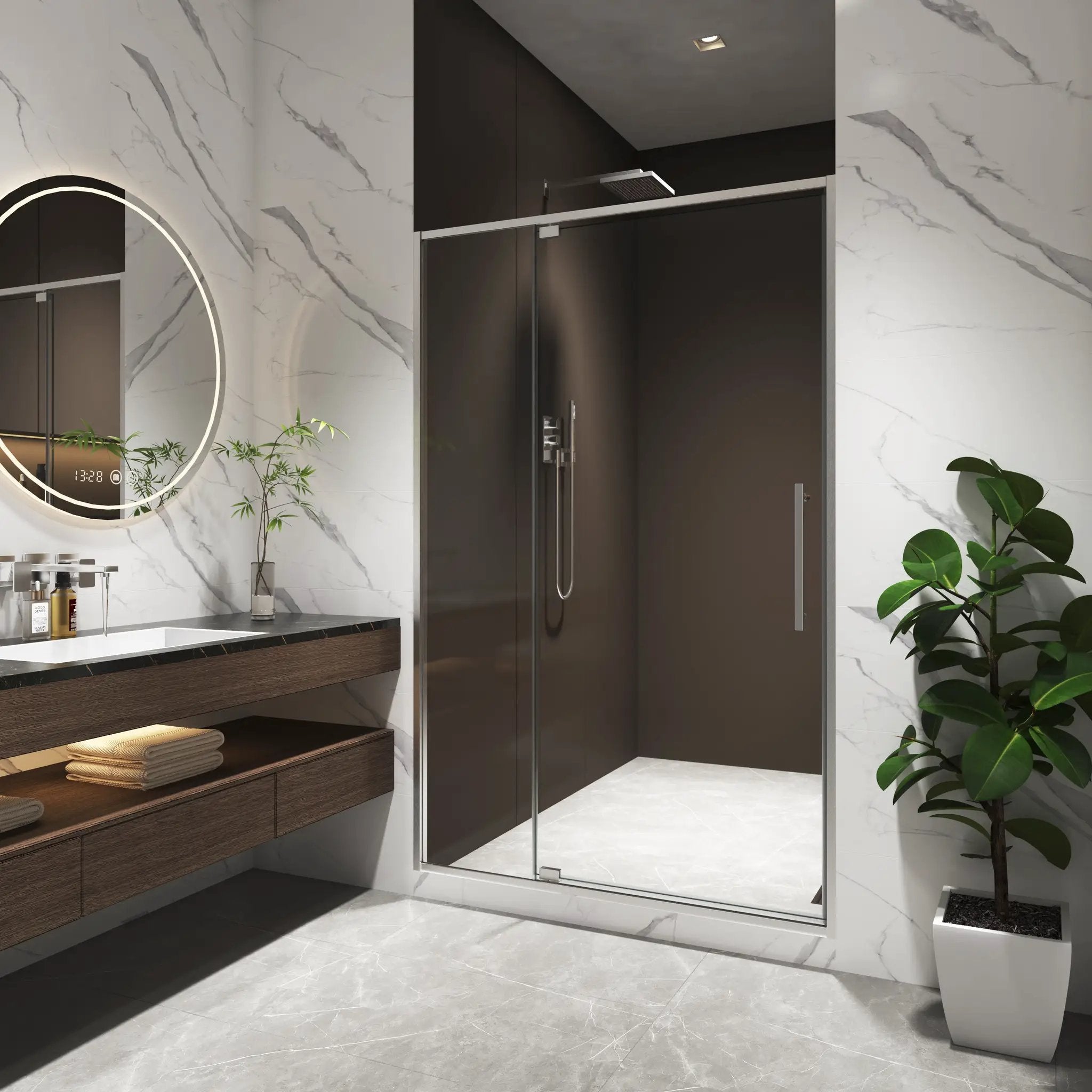 44-48"W x 74"H Pivot Shower Door with Brushed Nickel Finish by HouseOfZazla