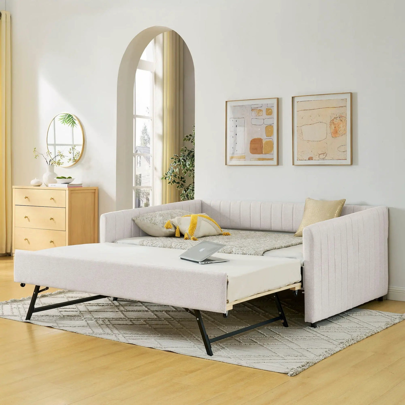 Upholstered Daybed With Trundle With Vertical Stripes by HouseOfZazla