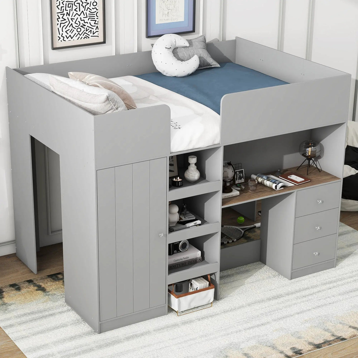 Loft Bed With Built In Wardrobe, Desk, Shelves, And Drawers by HouseOfZazla
