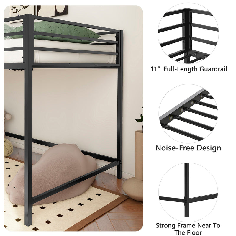 Black Twin Loft Bed with Full-Length Guardrails and Reversible Ladder, photo 9 of 14