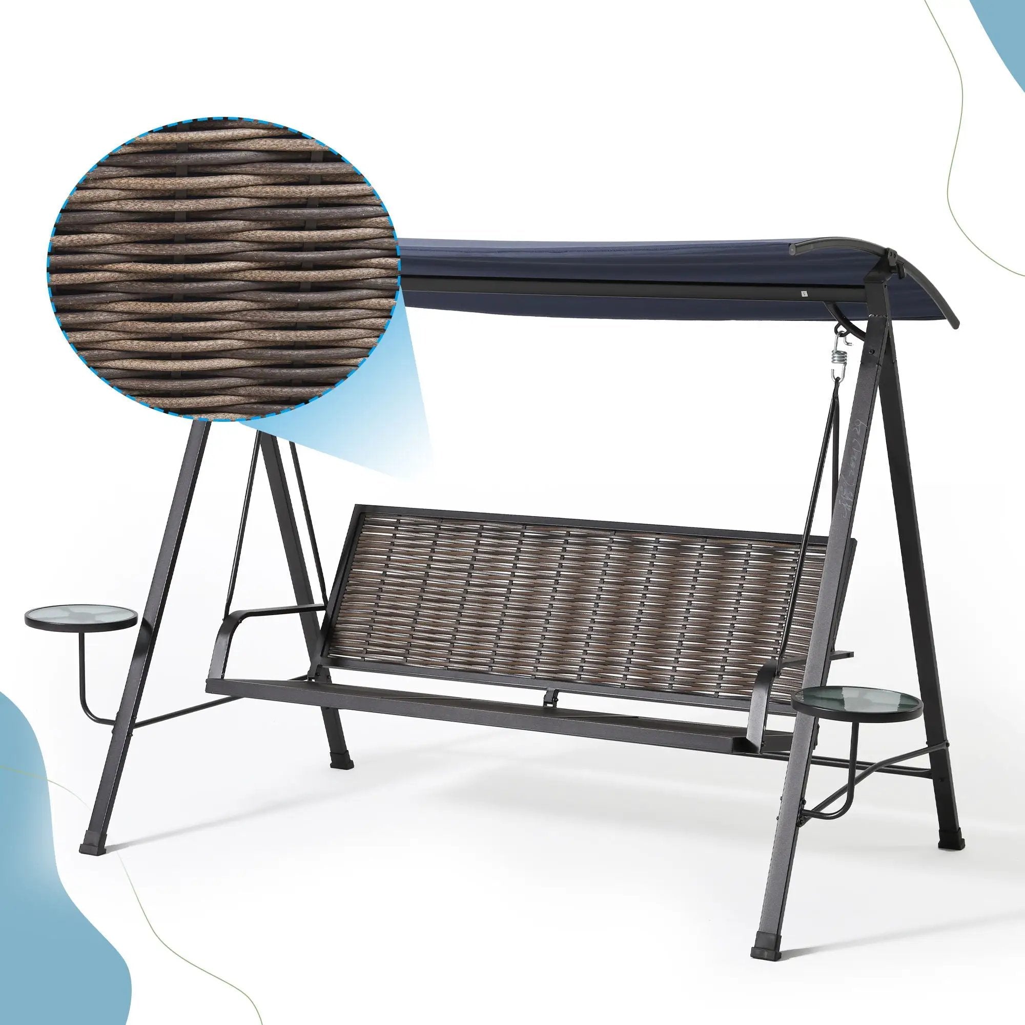 Steel 3 Seater Swing Porch Swing With Canopy - Blue by Unique Piece Furniture