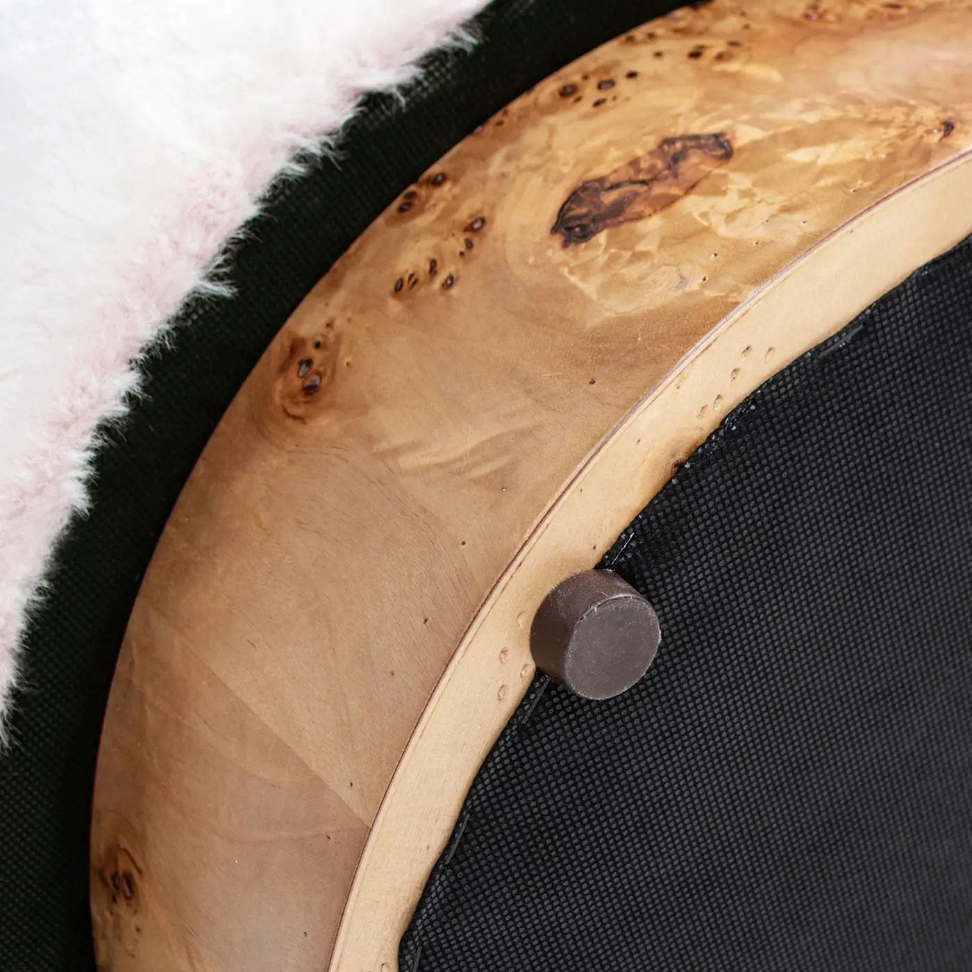 Tilly - Round Fur Upholstered / Burl Pouf Ottoman - White by HouseOfZazla