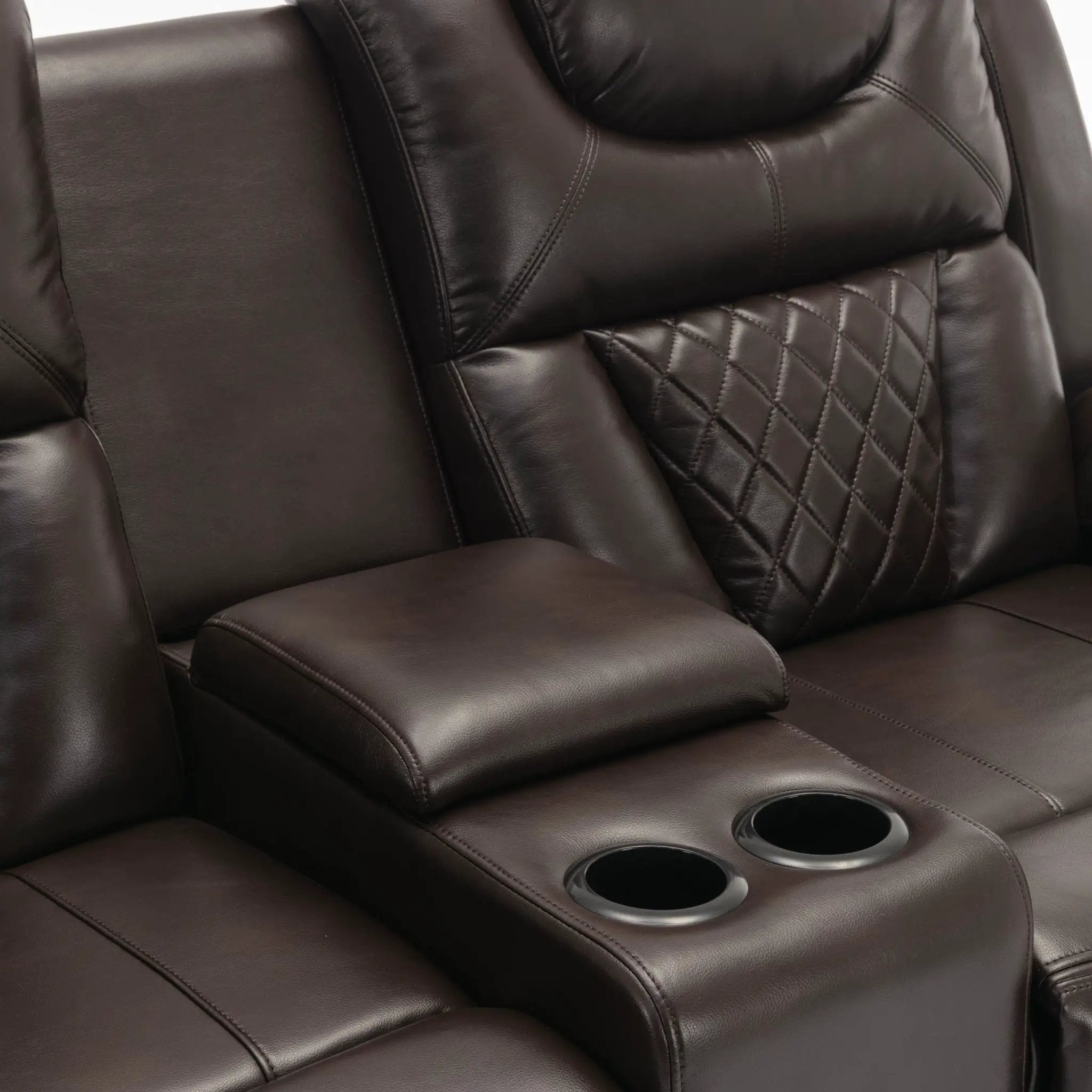 Home Theater Seating Manual Recliner Loveseat With Hide-Away Storage, Cup Holders And Led Light Strip For Living Room by HouseOfZazla