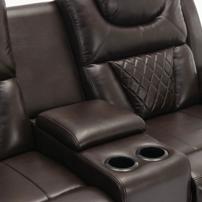 Home Theater Seating Manual Recliner Loveseat With Hide-Away Storage, Cup Holders And Led Light Strip For Living Room by HouseOfZazla