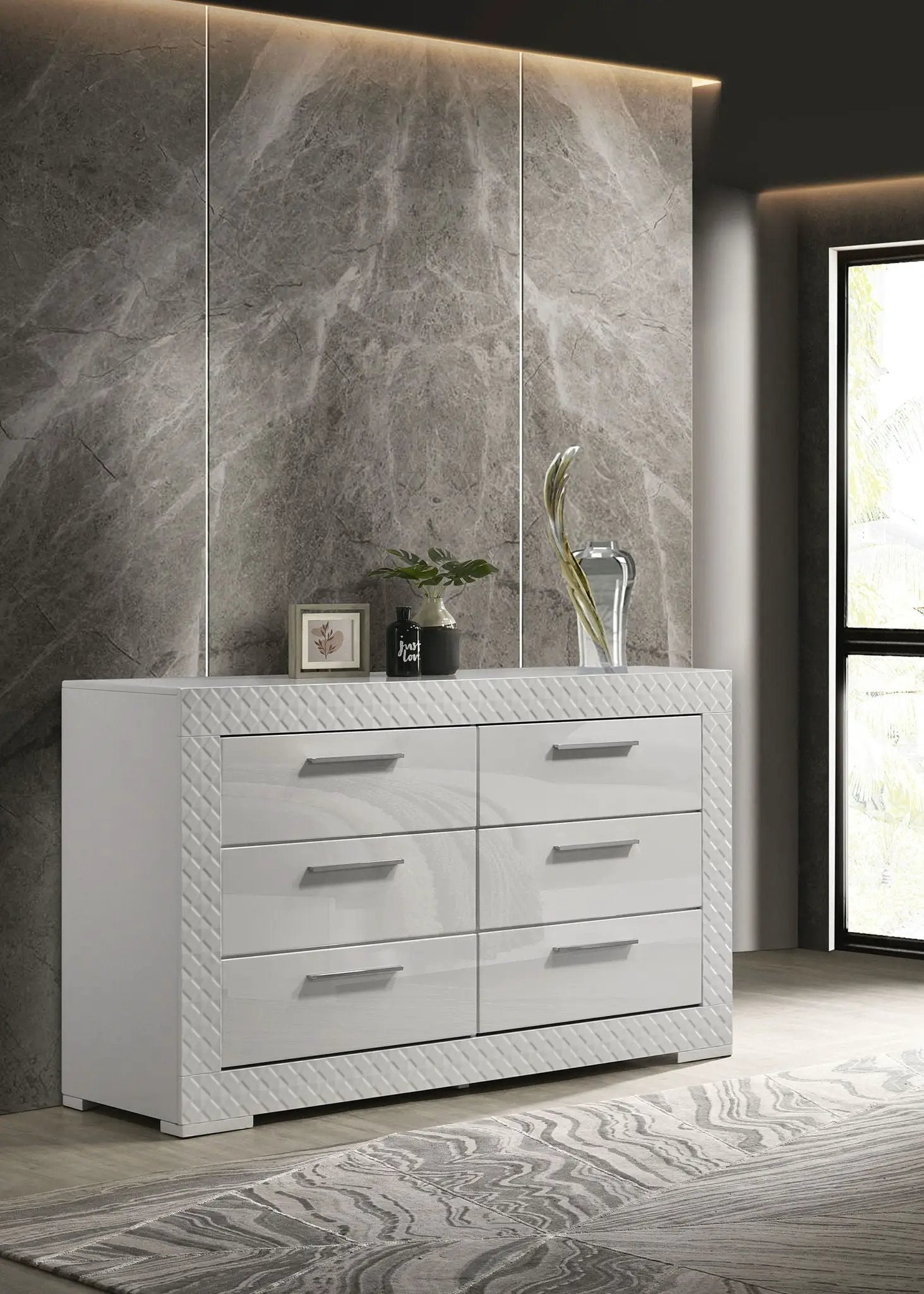 Ives 6-drawer Dresser Cabinet White High Gloss by Unique Piece Furniture