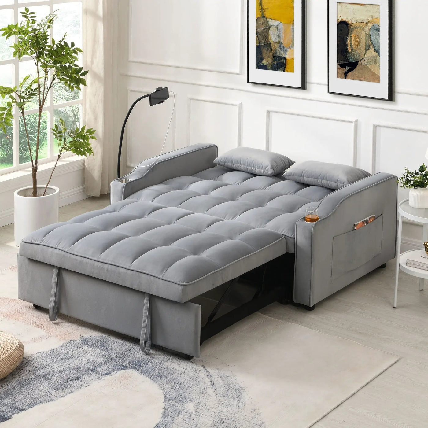Modern Loveseat With Pullout Bed, Adjustable Reclining Backrest by HouseOfZazla