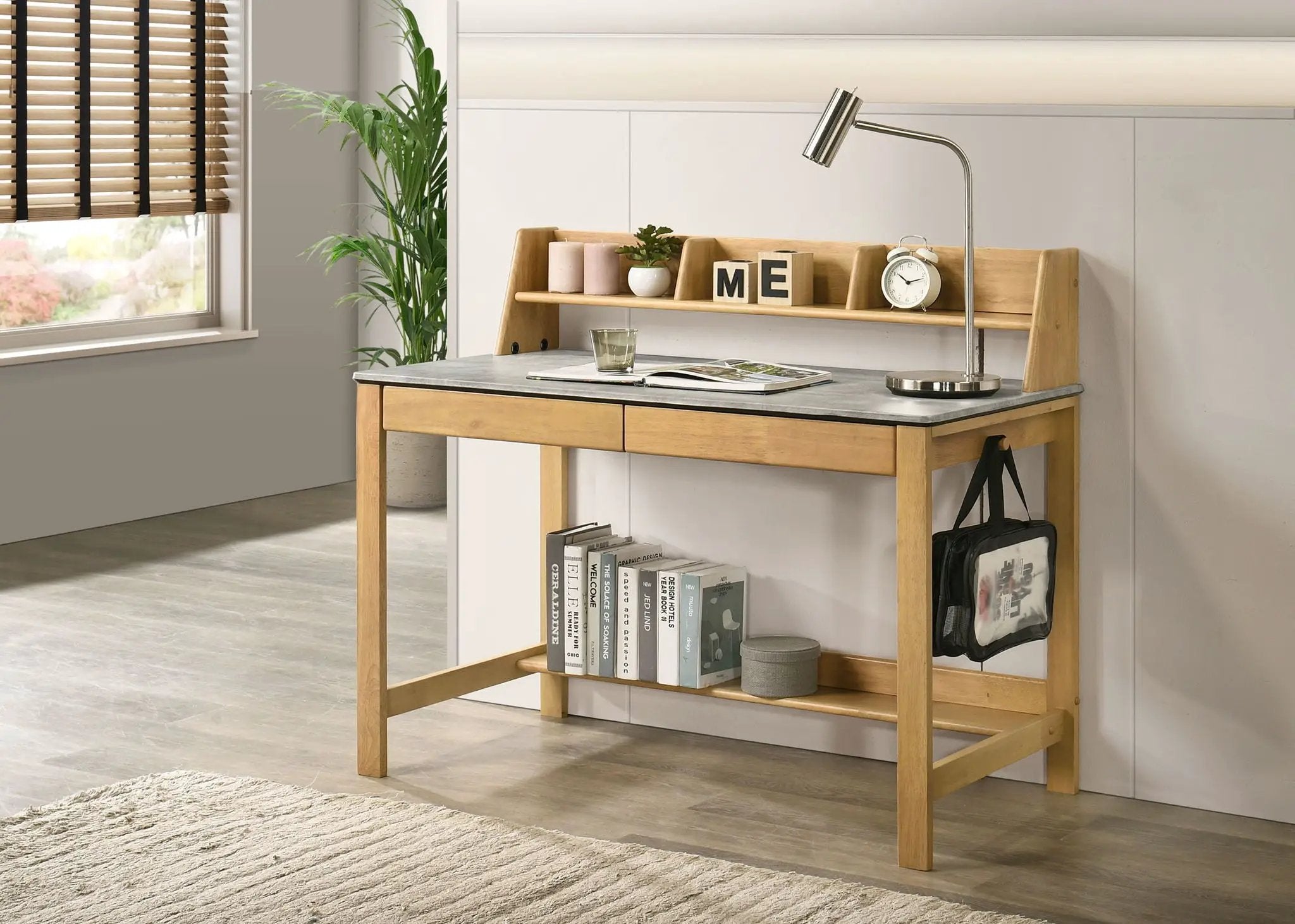 Besler 47-inch SmartTop Writing Desk with Shelf Cement and Natural by Unique Piece Furniture