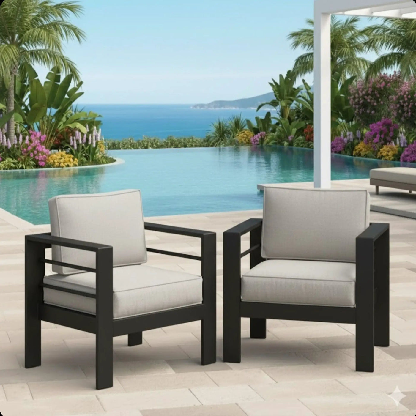 Modern All-Weather Patio Armchairs With Thick Cushions (Set of 2) by HouseOfZazla