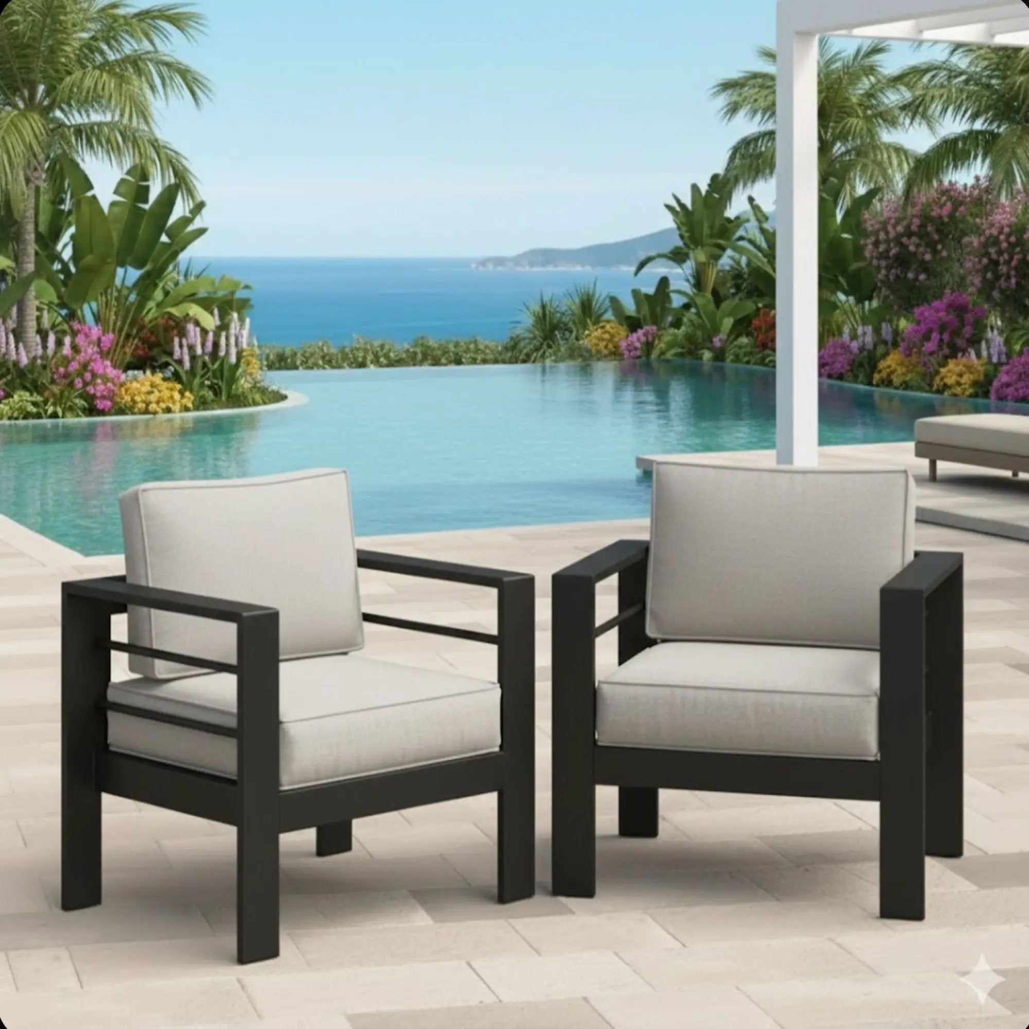 Modern All-Weather Patio Armchairs With Thick Cushions (Set of 2) by HouseOfZazla