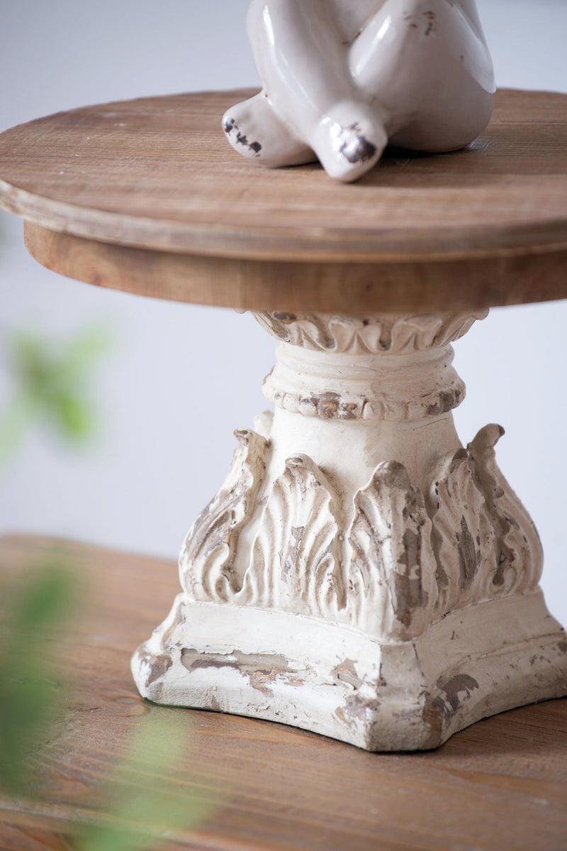 Wood Cake Stand With Magnesium Base - Cream / Brown, photo 6 of 9