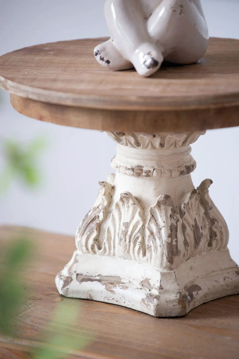 Cake Stand, Wood Cake Plate With Magnesium Base - Cream / Brown by HouseOfZazla