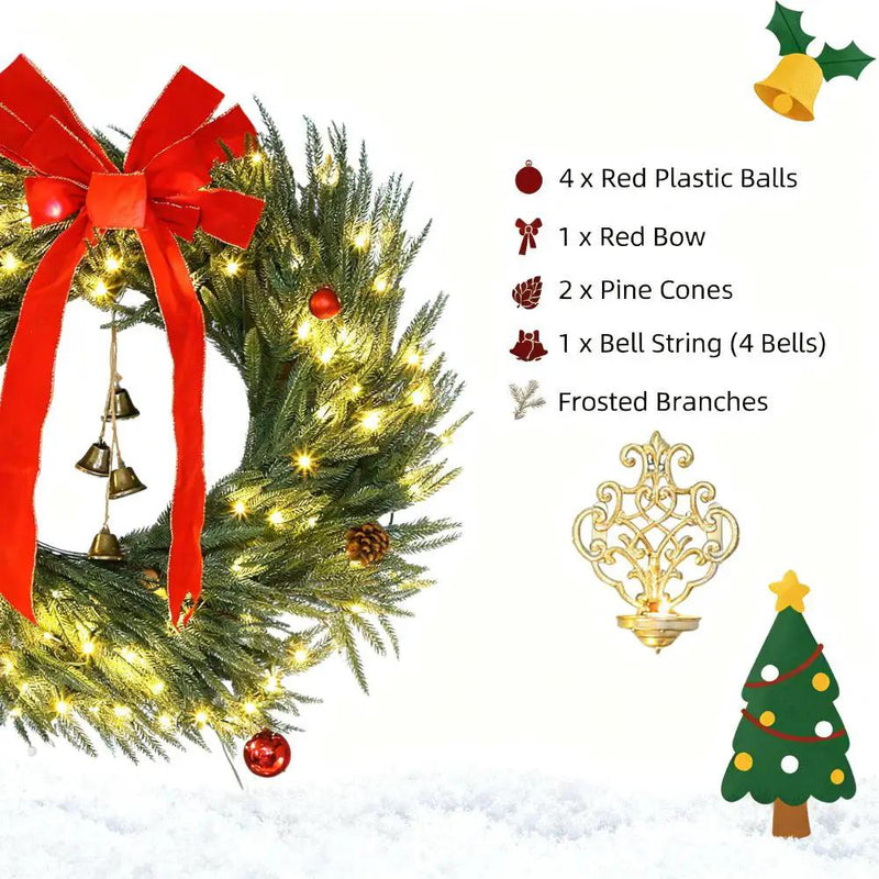 Christmas Wreath for Front Door with LED Lights by HouseOfZazla