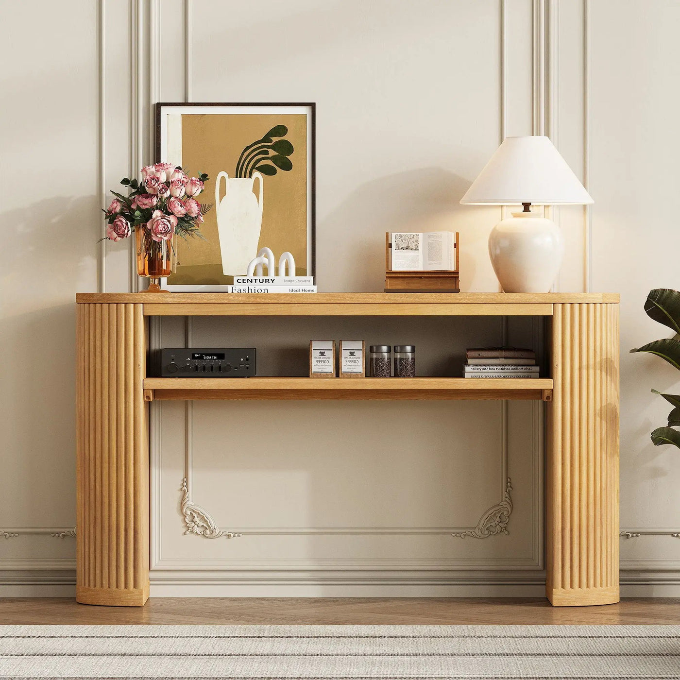 Console Table With Fluted Legs, Open Shelf by HouseOfZazla