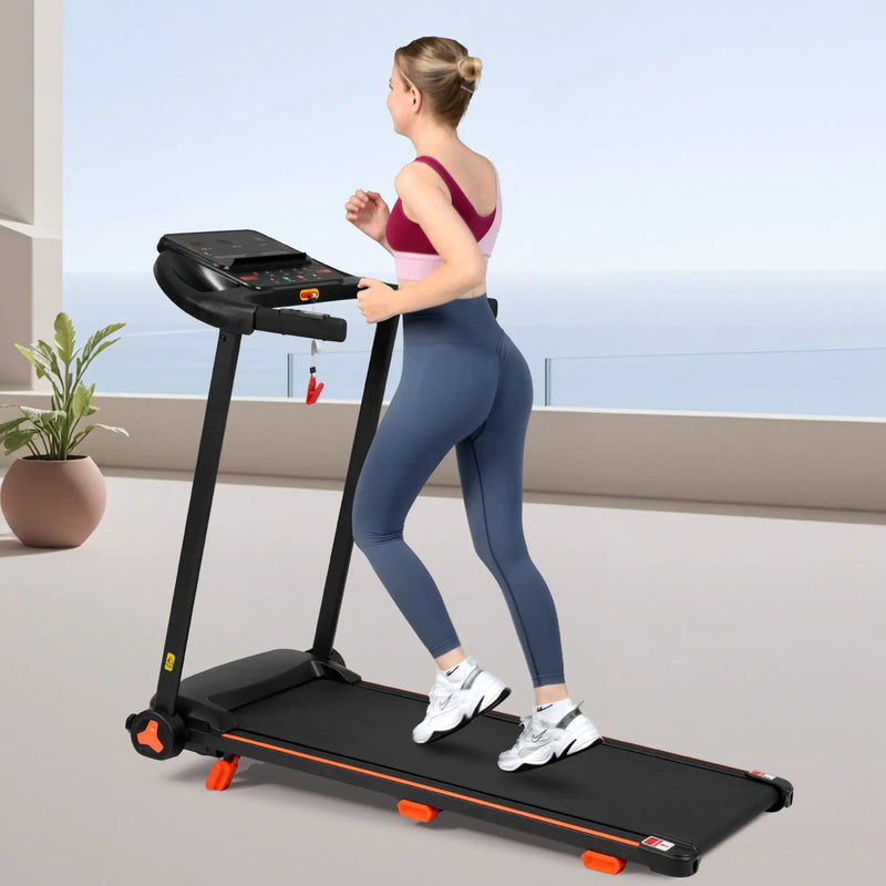 2.5Hp Quiet Folding Treadmill With Heart Rate Sensor, 300Lbs Weight Capacity, With USB Charge Station For Android & Bluetooth Speaker, 6 Shock Absorbing - Black by HouseOfZazla