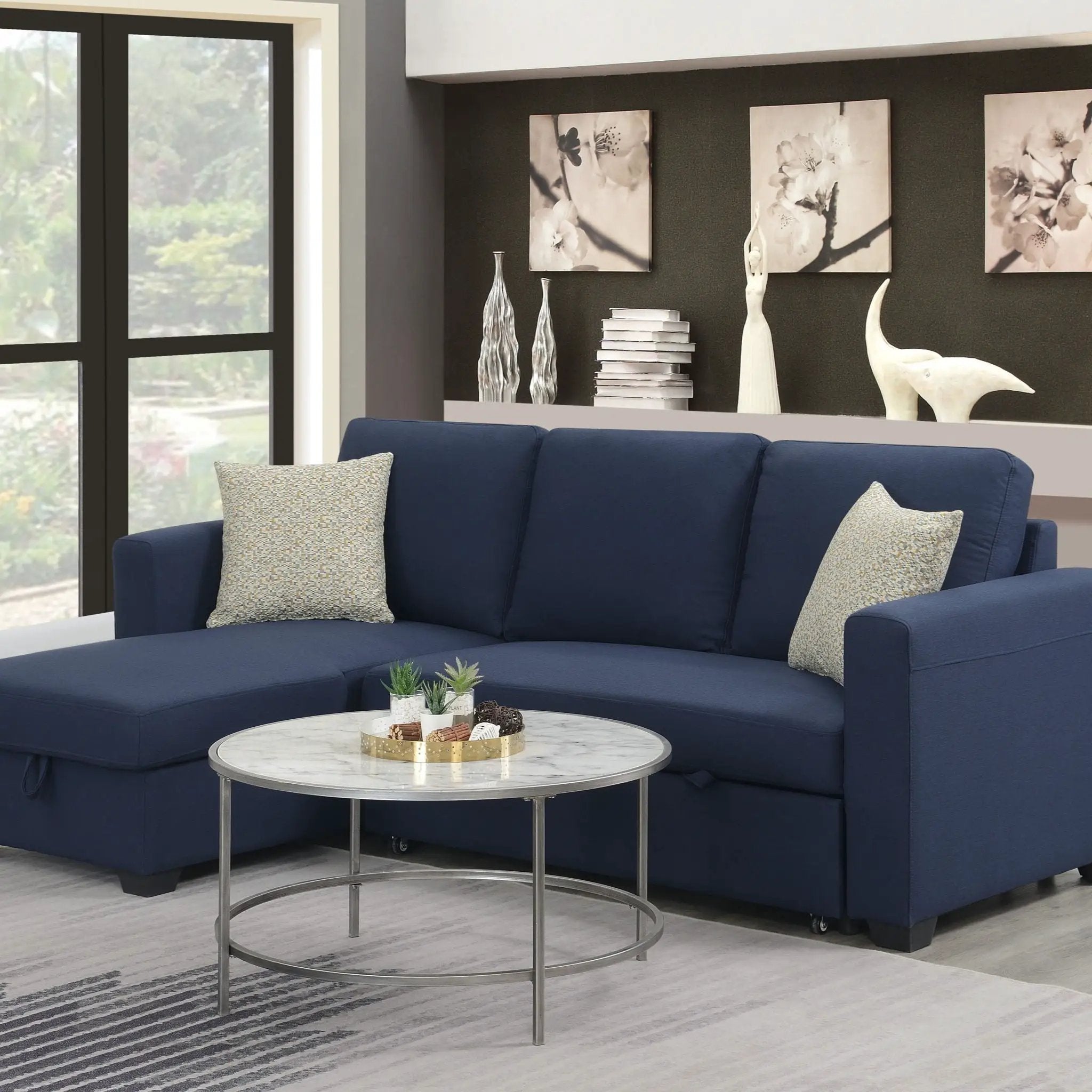 Reversible Sectional With Pop Up Sleeper And Hidden Storage Chaise - Navy by HouseOfZazla