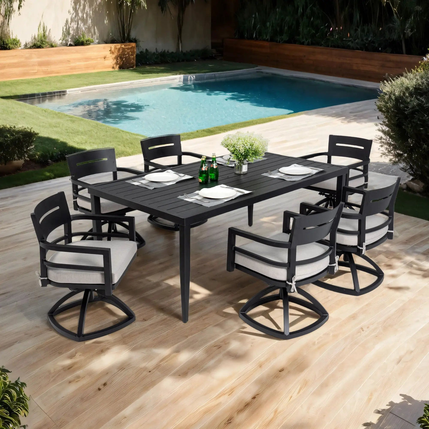 Outdoor Modern Dining Set, Chairs Sunbrella Cushioned And Dining Table With Umbrella Hole by HouseOfZazla