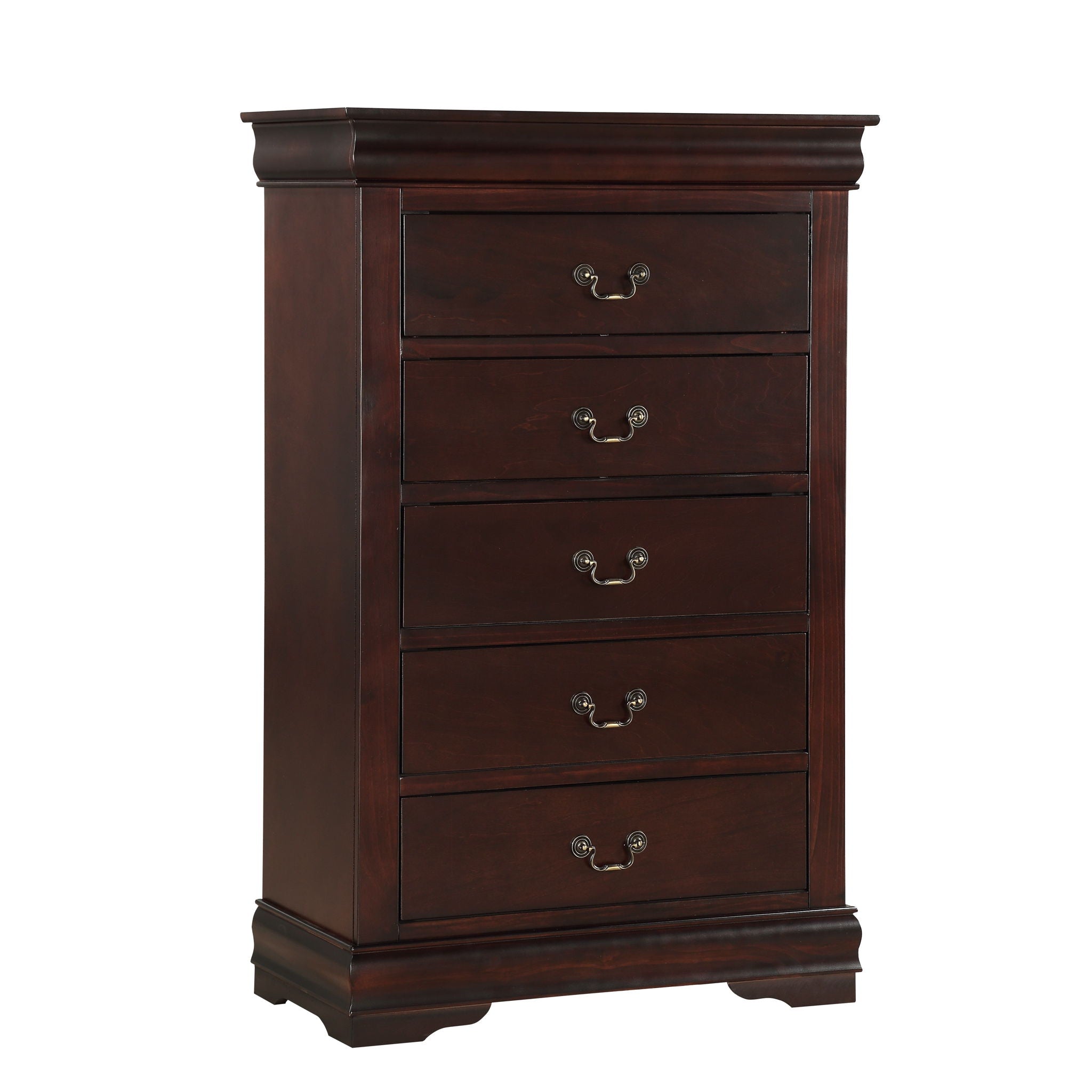 Contemporary Louis Philip Cherry Chest With Five Drawers Solid Wood Ample Storage - Cherry by Unique Piece Furniture