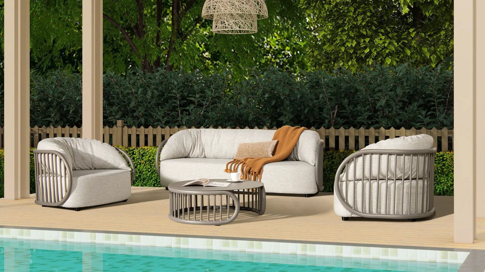 Harper - Indoor/Outdoor Modern Round Coffee Table - Geige Taupe Aluminum by HouseOfZazla