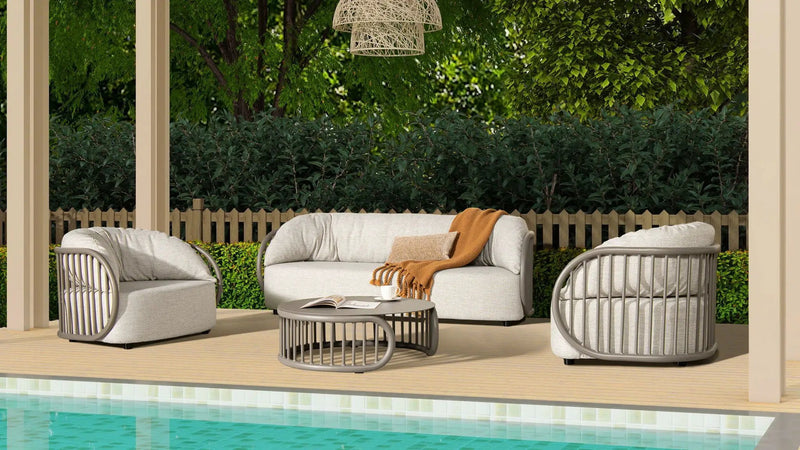 Harper - Indoor/Outdoor Modern Round Coffee Table - Geige Taupe Aluminum by HouseOfZazla