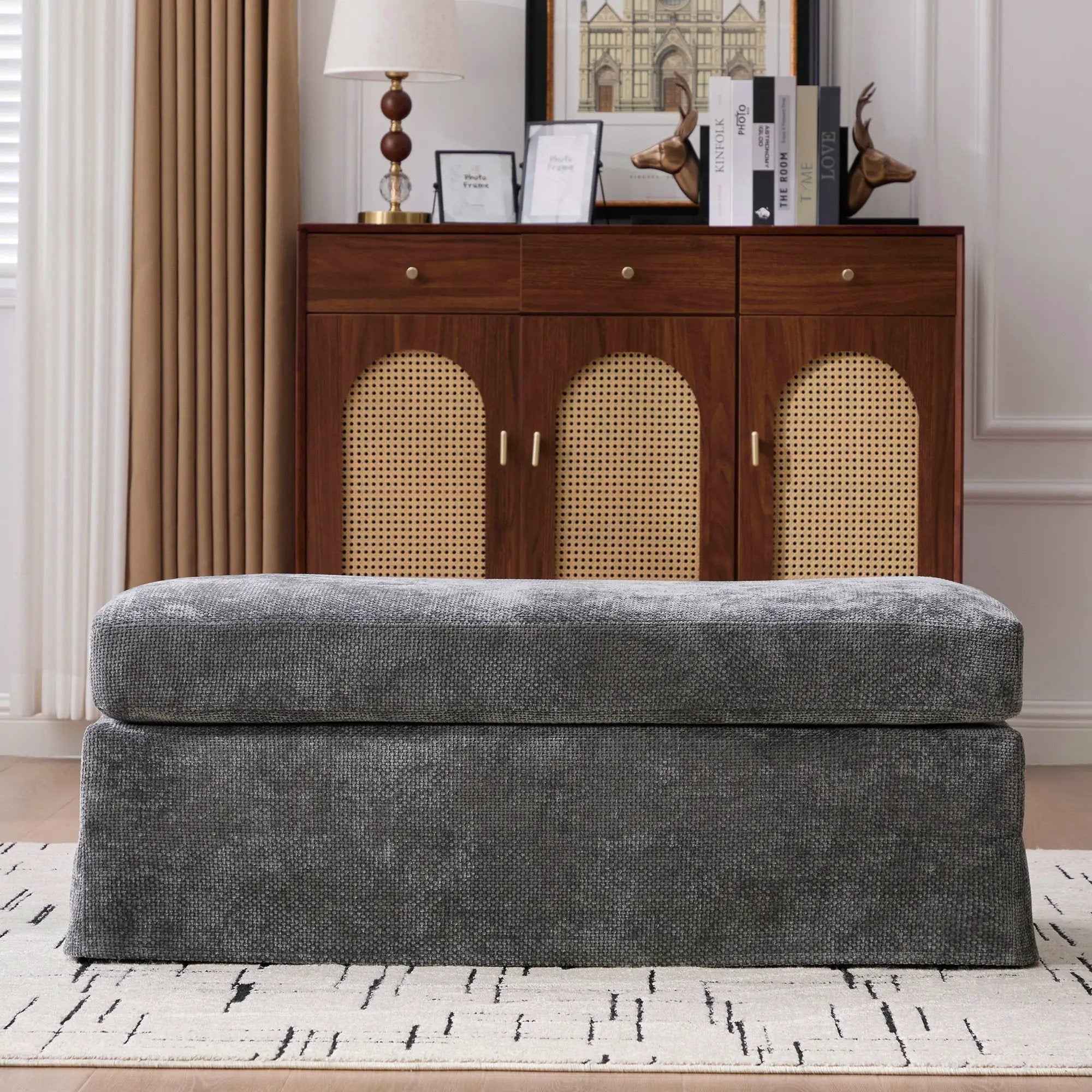 Wide Modern Upholstered Ottoman Foot Stool by Unique Piece Furniture