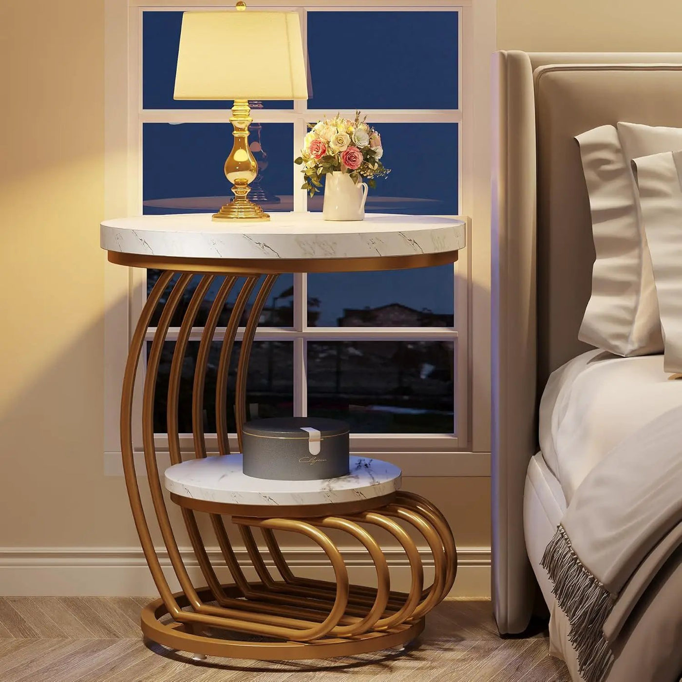 Round Vintage End Table With 2 Tier Storage by HouseOfZazla