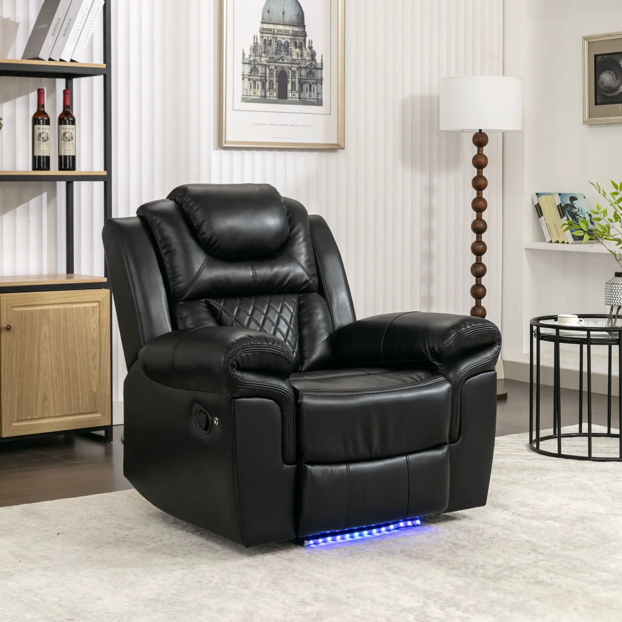 Home Theater Seating Manual Recliner Chair, Led Light Strip For Living Room - Black by Unique Piece Furniture
