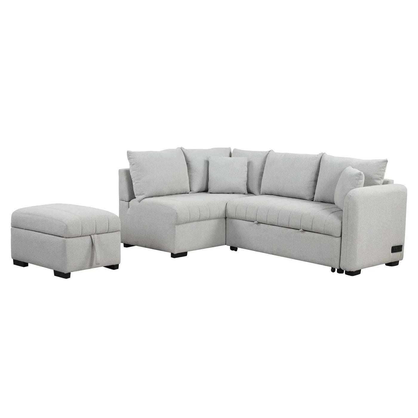 L-Shaped Sectional Pull Out Sofa Bed Sleeper Sofa With Two USB Ports, Two Power Sockets And A Movable Storage Ottoman by HouseOfZazla