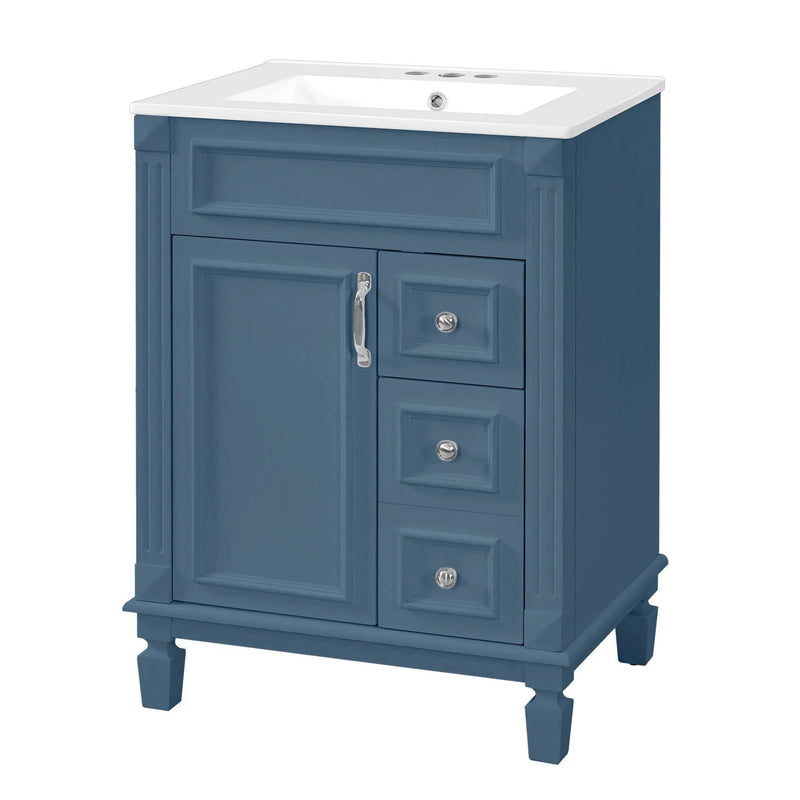 Bathroom Vanity With Ceramic Sink, Compact Cabinet With 2 Drawers And Adjustable Shelf - Blue by HouseOfZazla