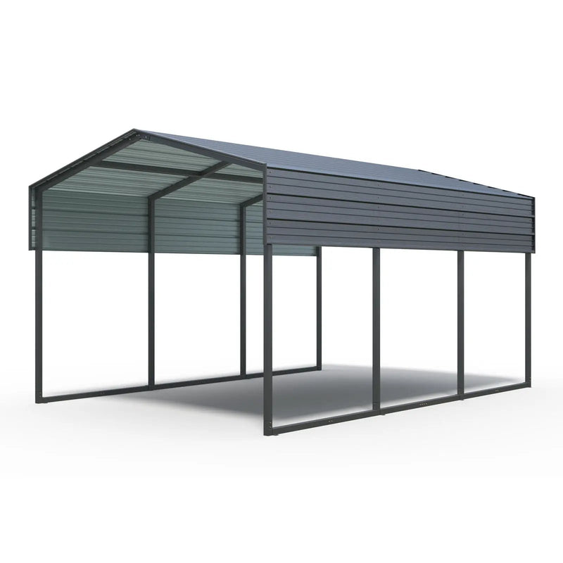 10 X 15 Ft Carport, Outdoor Carport, Heavy Duty Carport Canopy With Galvanized Steel Roof And Frame, Metal Carport Large Garage For Driveway Car, Truck - Charcoal by Unique Piece Furniture