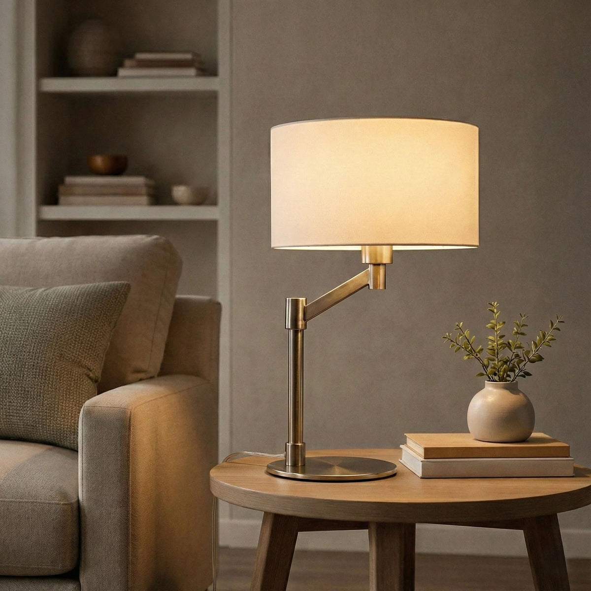 Horizon - Table Lamp With On / Off Switch Curved Base Linen Shade - Brushed Nickel / Silver / White, photo 7 of 7