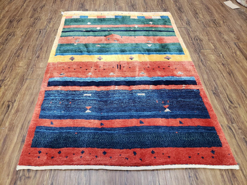Colorful Persian Gabbeh Rug 4x6, Soft Pile, Colorful Rug, Handmade Hand Knotted Wool Carpet, Home Office Rug, Area Rug for Bedroom 4 x 6 ft by Jewel Rugs