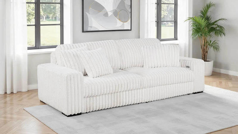 Jacana Corduroy Upholstered Dual Power Chaise Sofa Ivory by Unique Piece Furniture