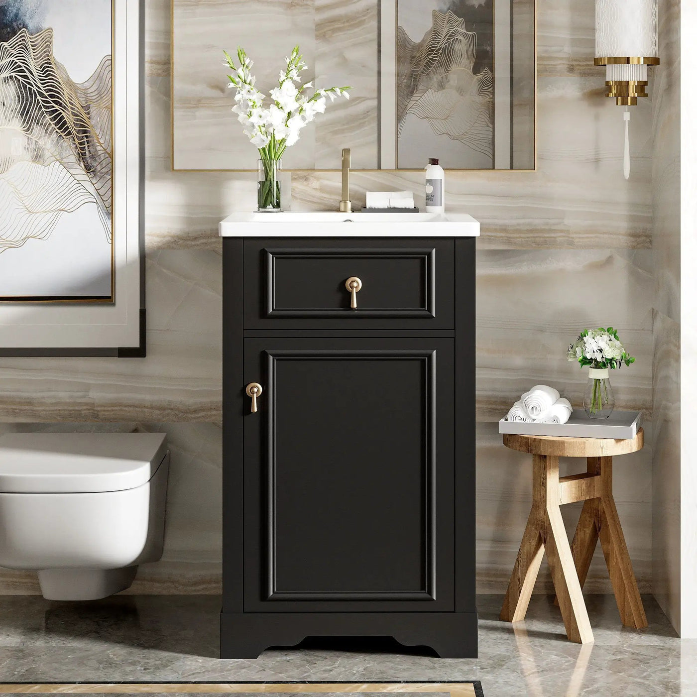 Elegant Bathroom Vanity With Ceramic Sink, Soft Close Door, Adjustable Shelf by Unique Piece Furniture
