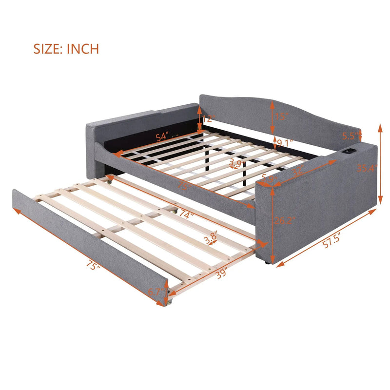 Upholstered Daybed With Storage Armrests, Trundle And Latest Integrated tooth Audio System by HouseOfZazla