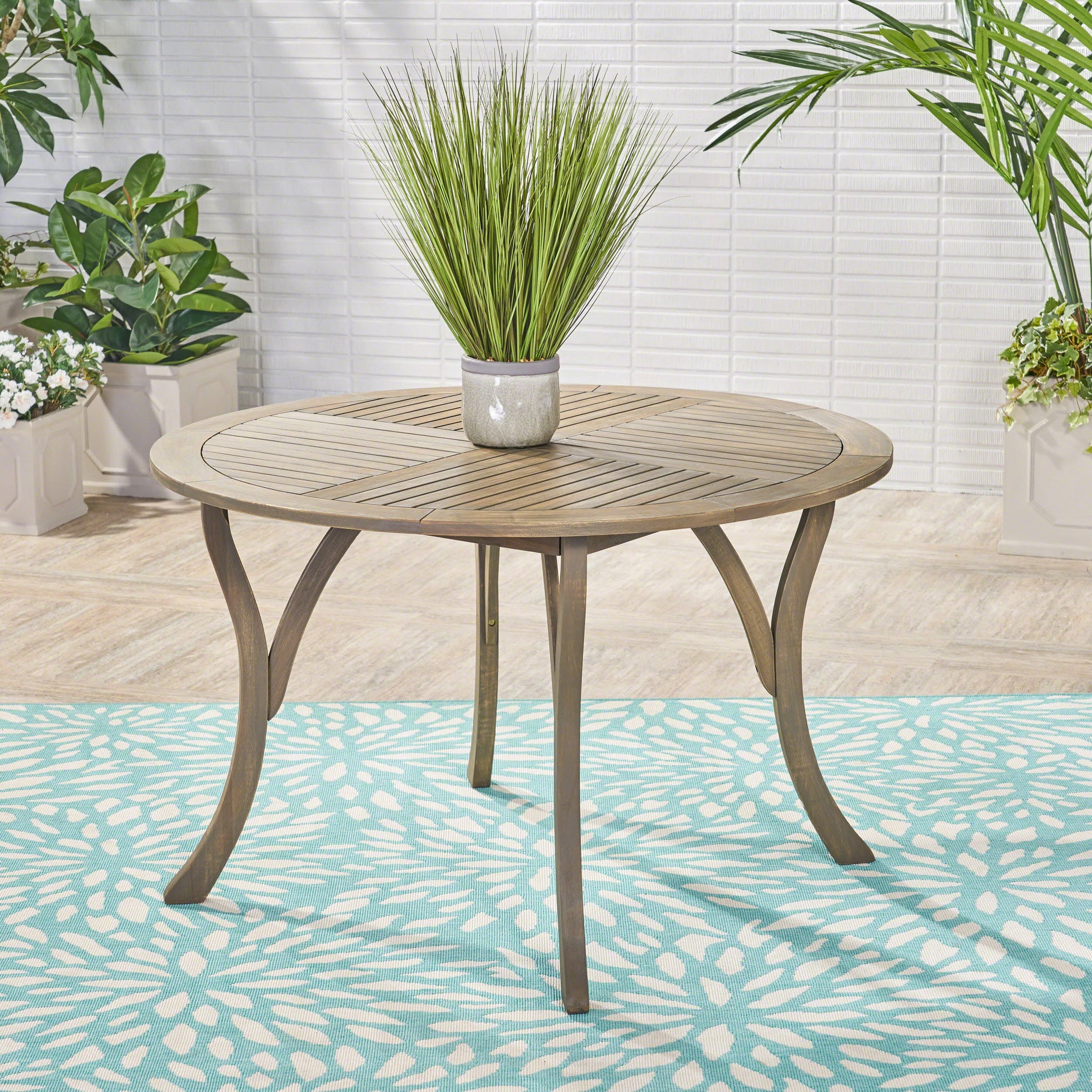 Outdoor Acacia Wood Round Dining Table with Curved Legs by HouseOfZazla