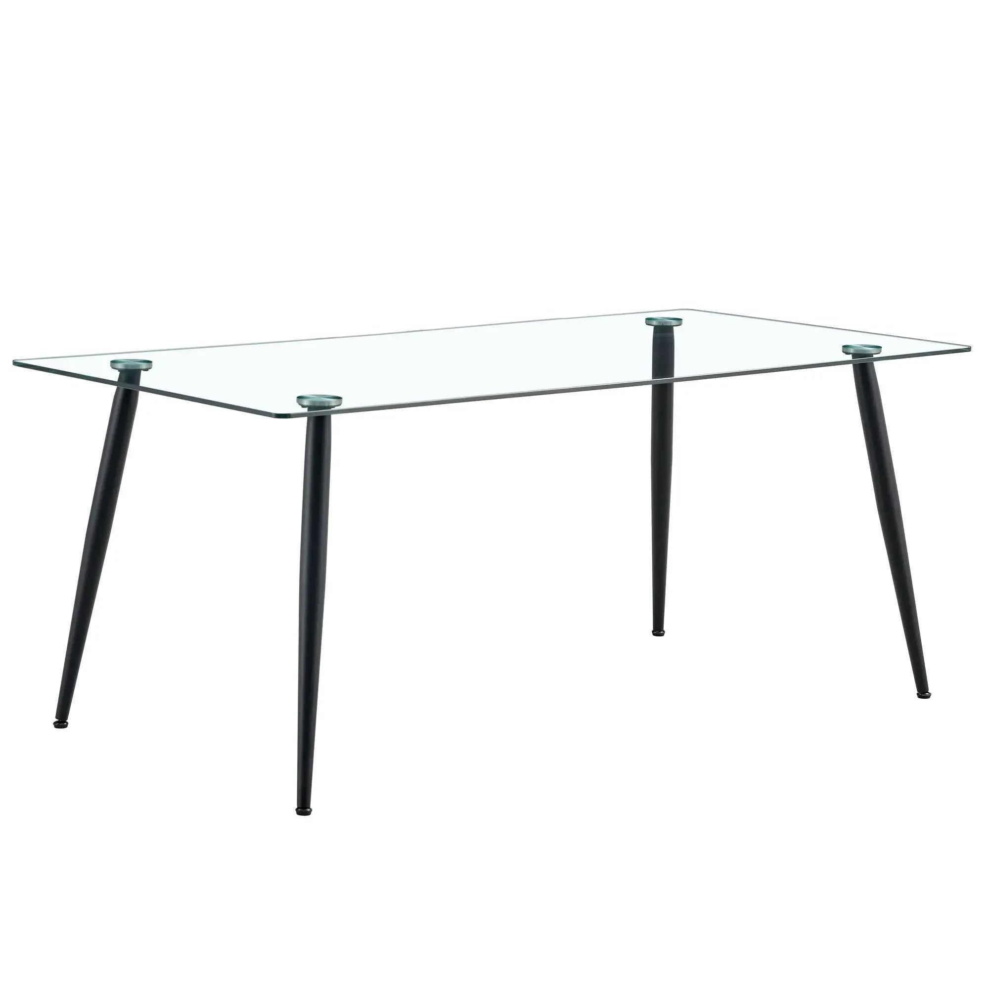 Modern Rectangular Glass Dining Table With Tempered Glass Top And Metal Legs For 4 - 6 People - Black / Transparent by Unique Piece Furniture