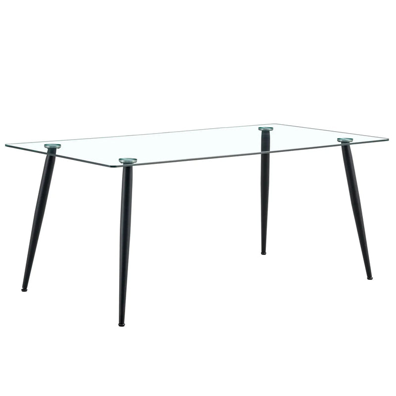 Modern Rectangular Glass Dining Table With Tempered Glass Top And Metal Legs For 4 - 6 People - Black / Transparent by HouseOfZazla