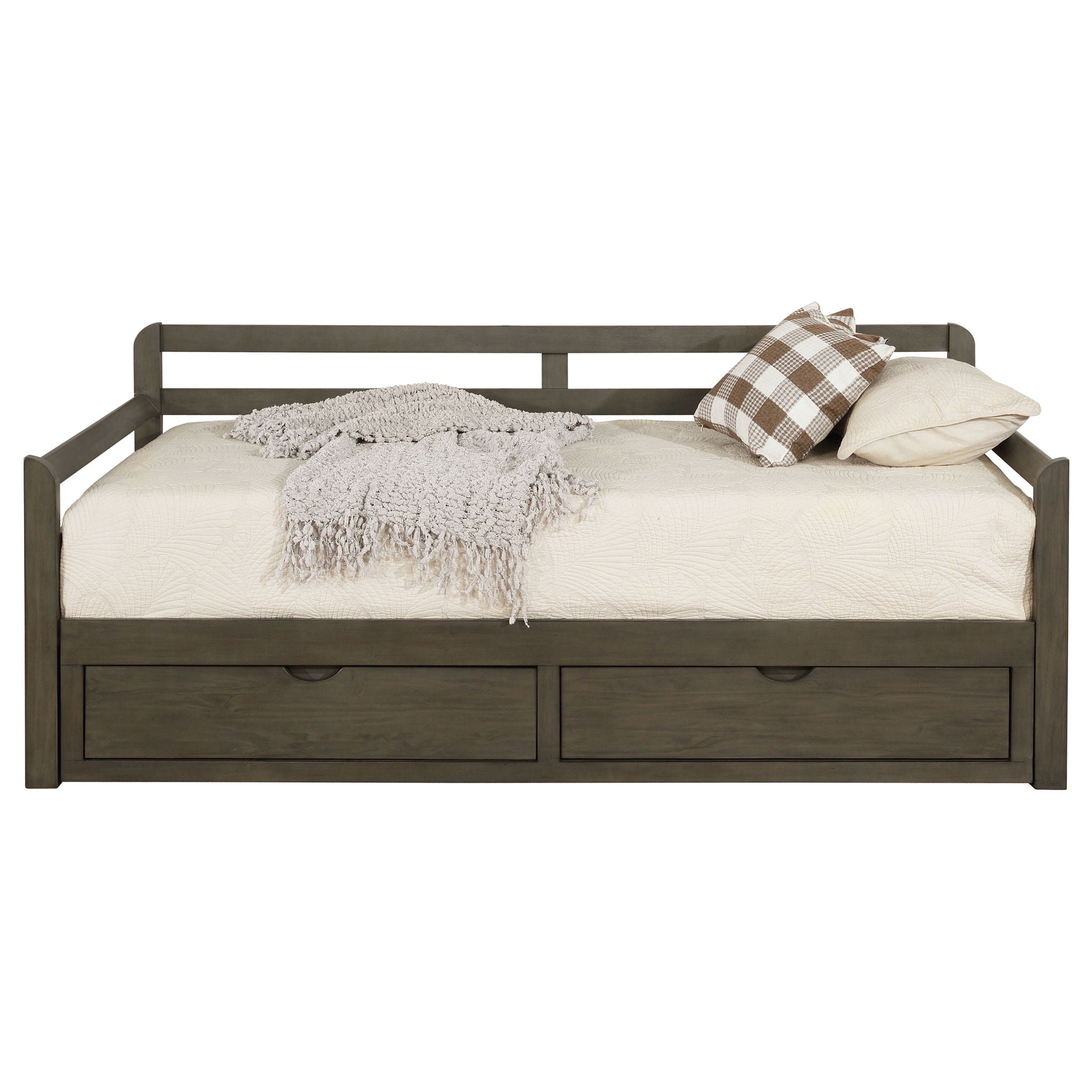 Twin Long 2 Drawer Daybed With Extendable Trundle, Storage Drawers, Fits Standard Mattress - Gray by HouseOfZazla