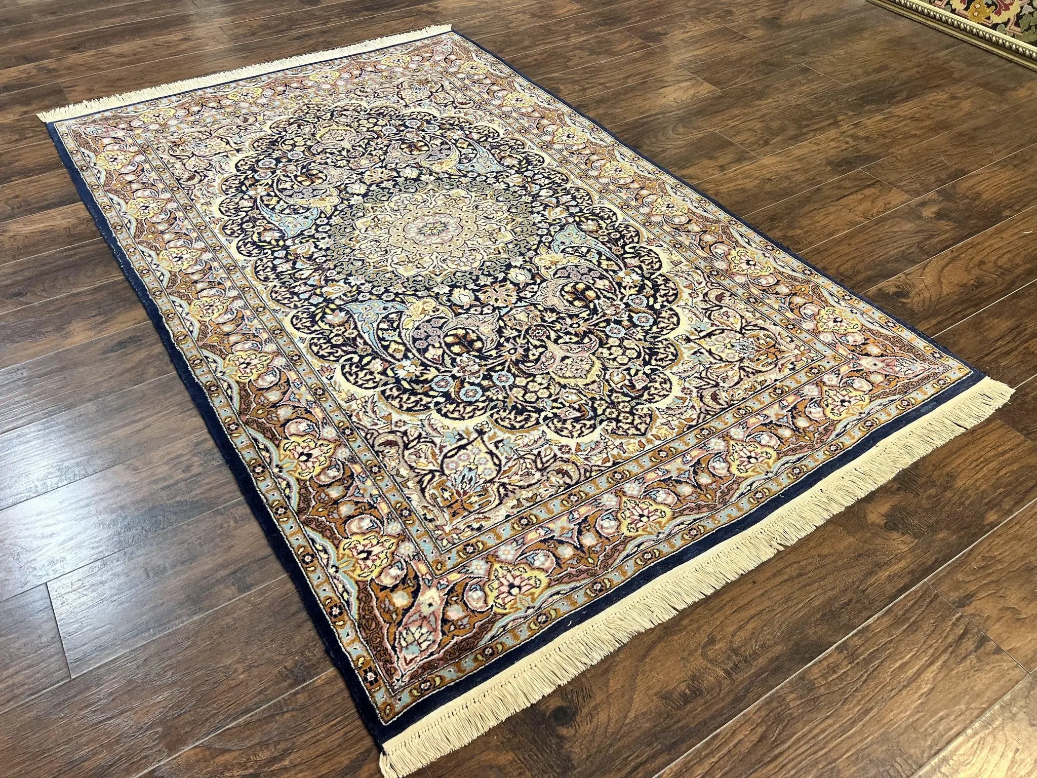 Pak Persian Rug 5x7, Navy Blue Hand Knotted Wool Oriental Carpet 5 x 7 ft, Floral Medallion, Traditional Vintage Pakistani Rug, 225 KPSI by Jewel Rugs
