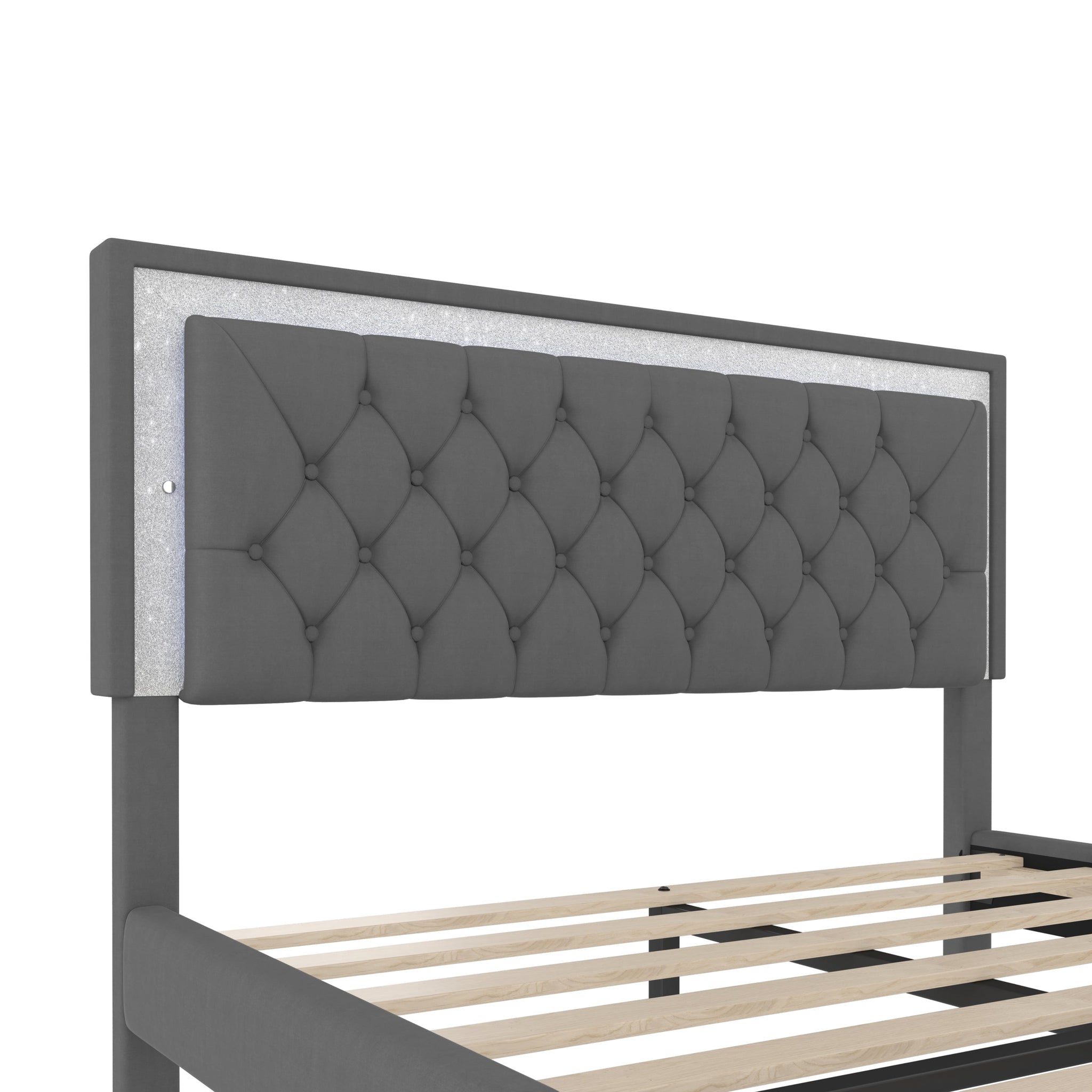 3-Pieces Bedroom Set, Queen Size Upholstered Platform Bed with LED Lights and Two Nightstands - Gray by HouseOfZazla